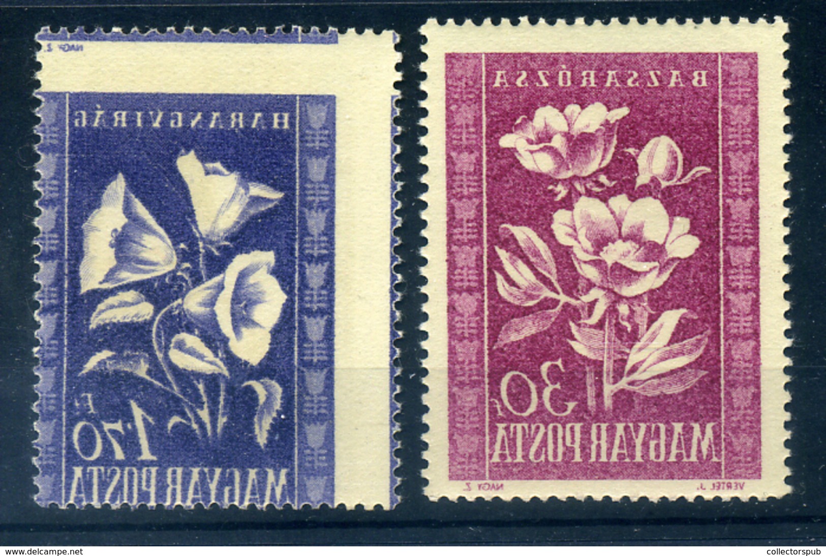 1950. Virág 2db érték, Teljes Gépszín átnyomattal  /  1950 Flower 2 Value Print - Unused Stamps