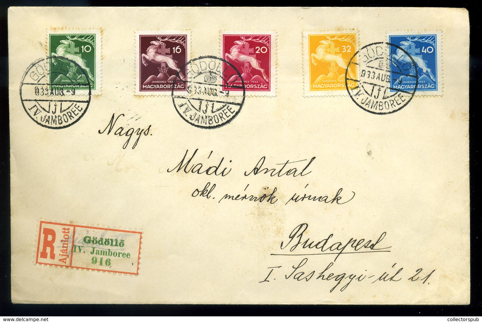 SCOUT GÖDÖLLŐ 1933. Cserkész Jamboree  Ajánlott Levél Budapestre Küldve  /  1933 Boy Scout Jamboree Reg. Letter Budapest - Covers & Documents