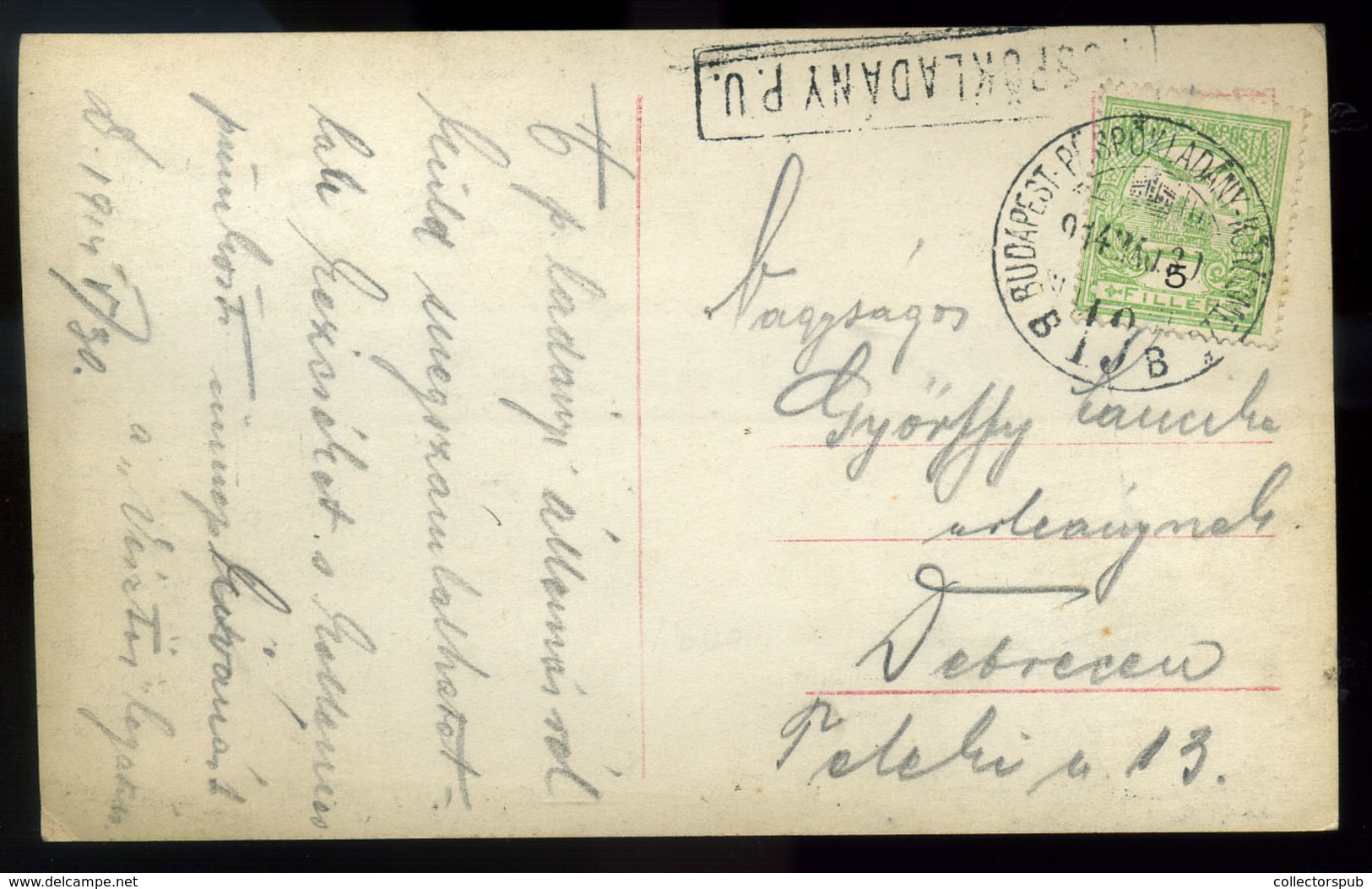 1914. Képeslap, Budapest-Püspökladány-Körösmező Mozgóposta Bélyegzéssel  /  1914 Vintage Pic. P.card Budapest-Püspökladá - Used Stamps
