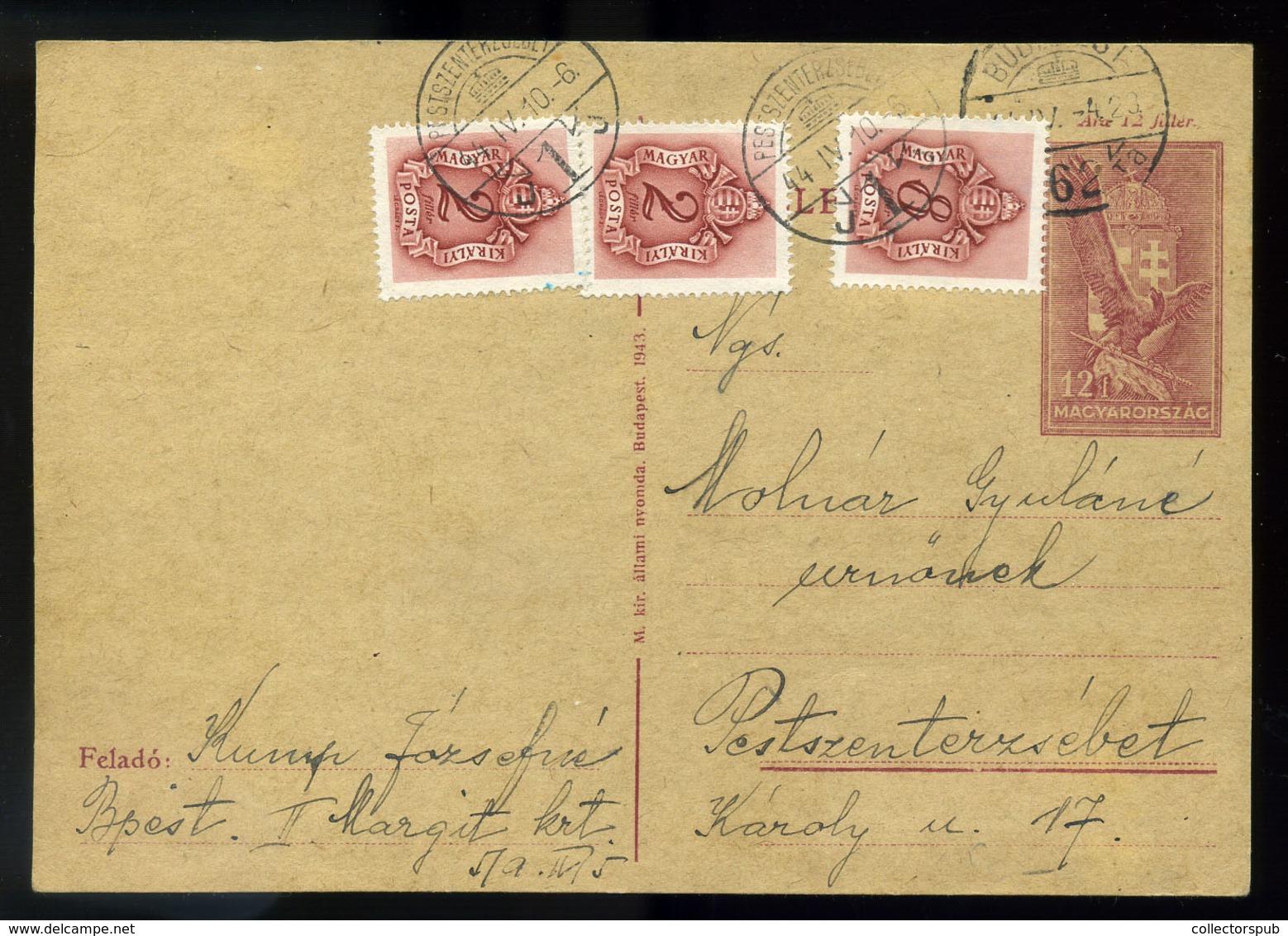 BUDAPEST 1944. Díjjegyes Levlap , Három Bélyeges Portózással  /  1944 Stationery P.card 3 Stamp Porto - Covers & Documents