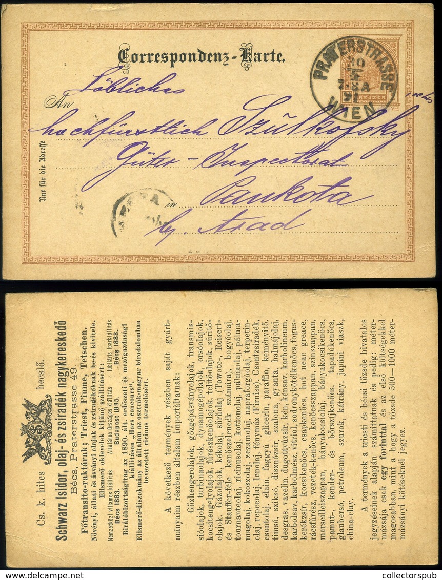 AUSZTRIA 1891. Díjjegyes Levlap, Magyar Nyelvű Hátoldali Reklám Nyomással  /  1891 Stationery P.card Hun. Language Adv P - Other & Unclassified