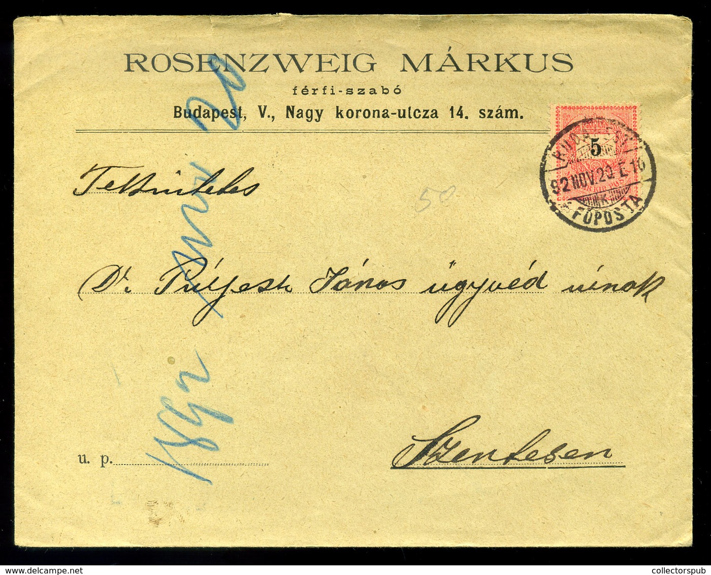 BUDAPEST 1892. Rosenzweig , Céges Krajcáros Levél Szentesre Küldve  /  1892 Rosenzweig, Corp. Kr Letter To Szentes - Used Stamps