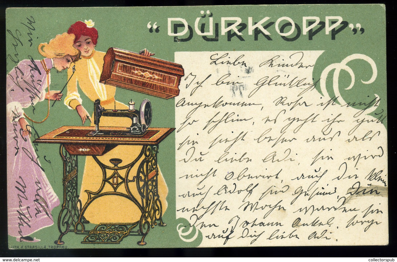 1910. Dürkopp Varrógép, Litho, Szecessziós Reklám Képeslap  /  1910 Dürkopp Sewing Machine Litho Secession Adv. Vintage - Advertising