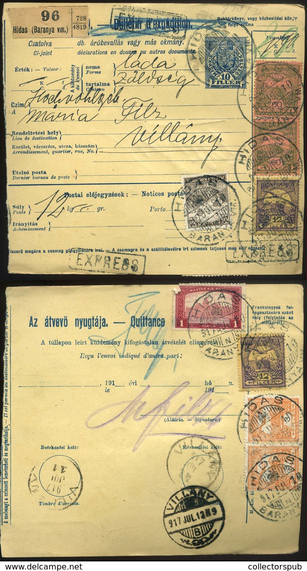 HIDAS 1917. Ötszínű, Vegyes Bérmentesítésű Expressz Csomagszállító Villányba  /  1917 5 Color Mix. Frank. Express Parcel - Used Stamps