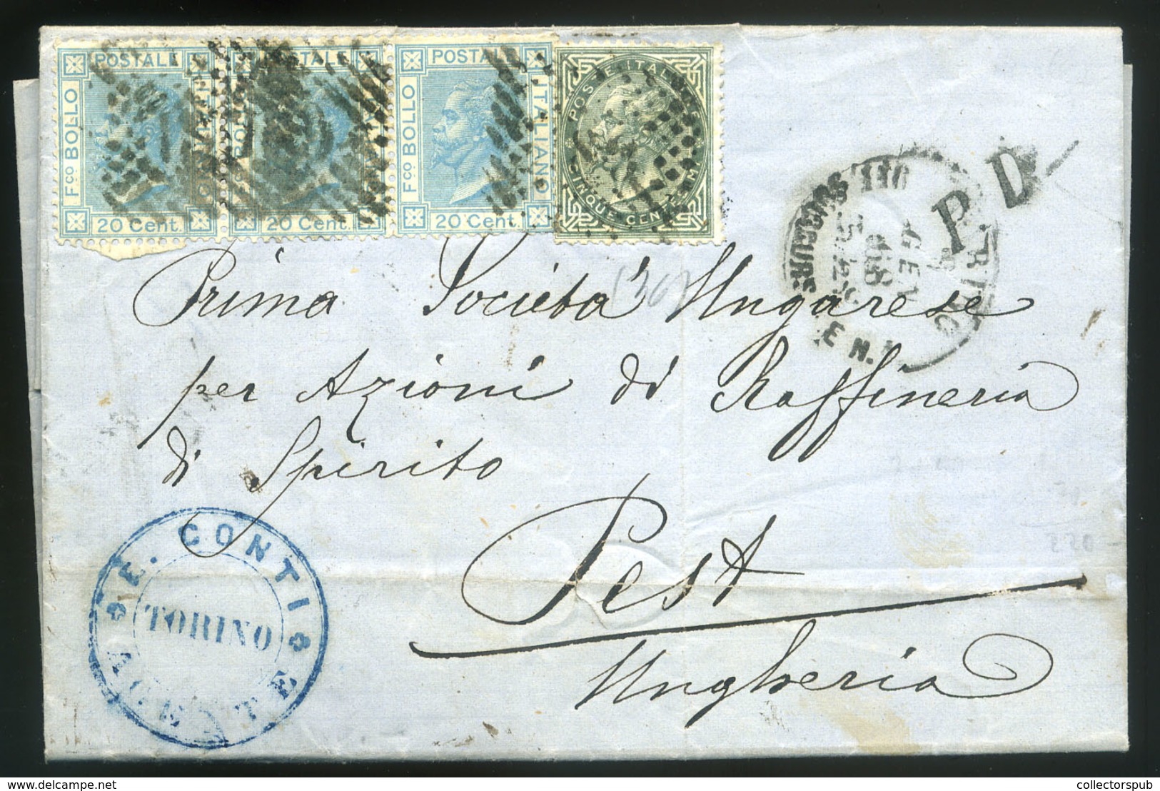 OLASZORSZÁG 1868. Torino, Levél Négybélyeges Bérmentesítéssel Pestre Küldve  /  ITALY 1868 Turin Letter 4 Stamp Frank. T - Other & Unclassified