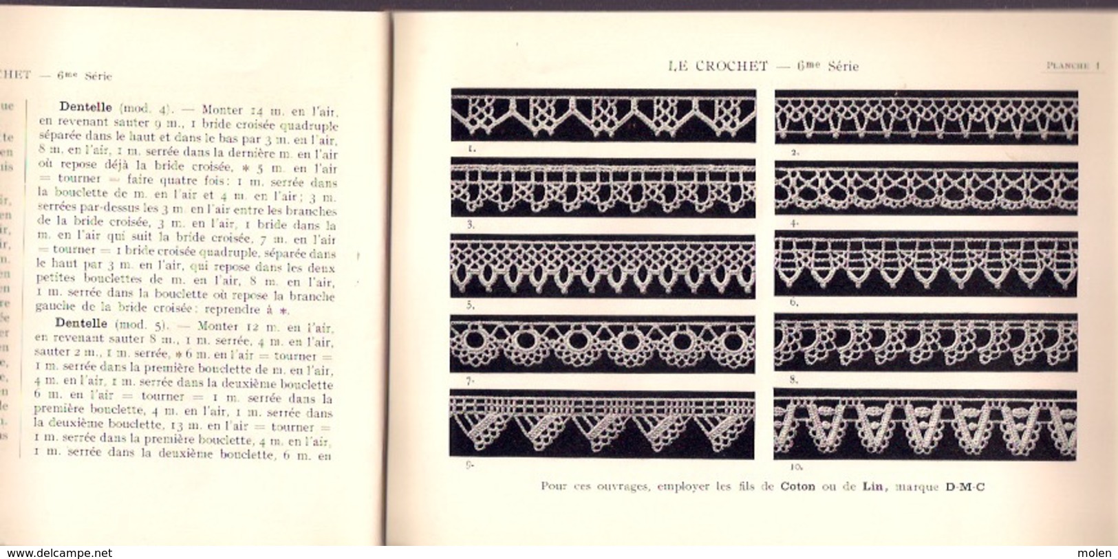 BIBLIOTHEQUE DMC LE CROCHET VIme BRODERIE DENTELLE BRODEUSE DENTELLIERE POINT DE CROIX CROSS STITCH KRUISSTEEK Z398-1 - Autres & Non Classés