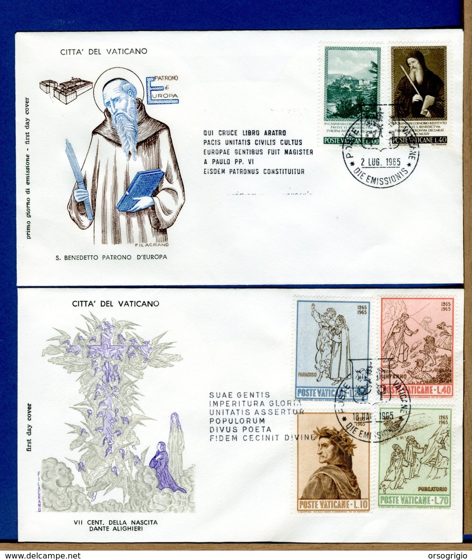 VATICANO - Filagrano - 1965  - SAN BENEDETTO - DANTE ALIGHIERI - FDC