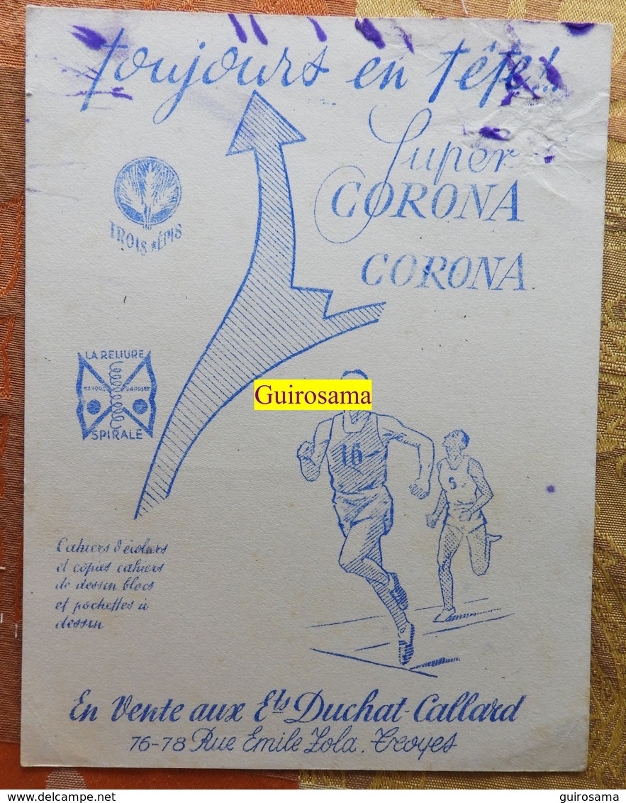 Lot De 2 Buvards Super Corona : Cahier D'écolier ; En Vente Aux établissements Duchat-Callard Troyes : Coureurs Et Foot - Papeterie