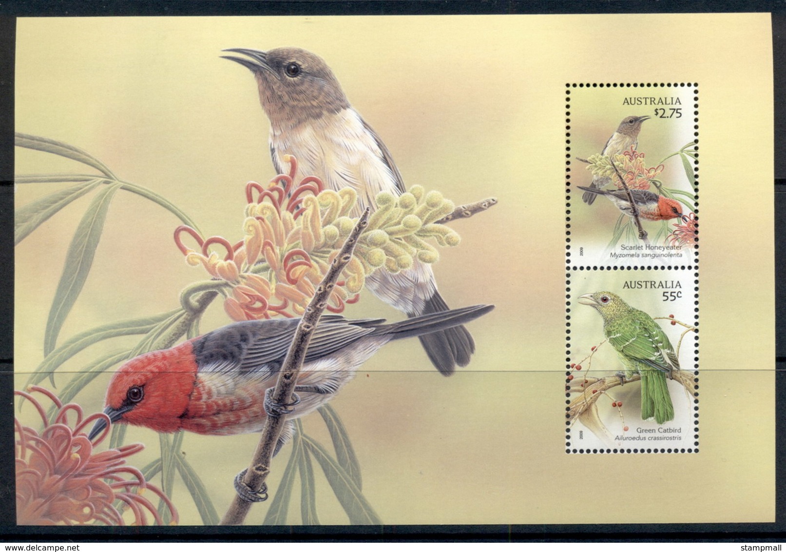 Australia 2009 Songbirds, Green Catbird Prestige Booklet Pane MUH - Mint Stamps