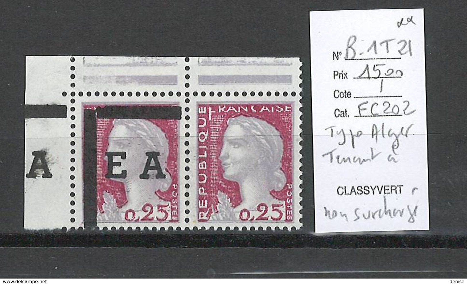 Algérie - EA - Decaris - Surchargé Tenant à Non Surchargé - SUPERBE** - Unused Stamps