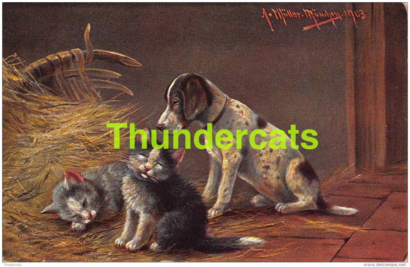 CPA ILLUSTRATEUR  CHAT CHATS CHIEN DOG ARTIST SIGNED  CAT CATS AUGUST MULLER MUNCHEN - Mueller, August - Munich