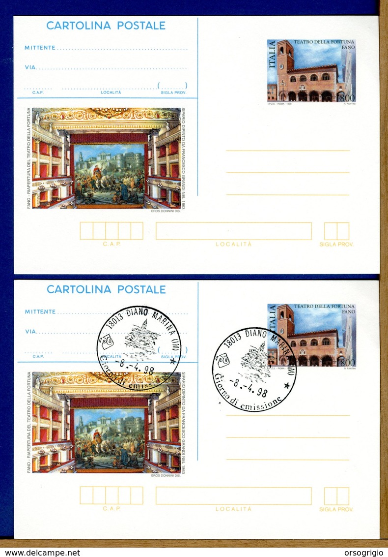 ITALIA - Cartolina Intero Postale - 1998 - FANO  TEATRO DELLA FORTUNA - Interi Postali