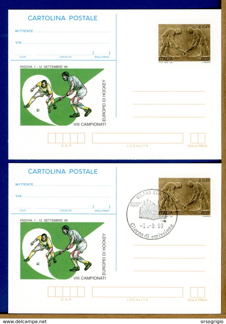 ITALIA - Cartolina Intero Postale - 1999 - CAMPIONATI EUROPEI HOCKEY - Interi Postali