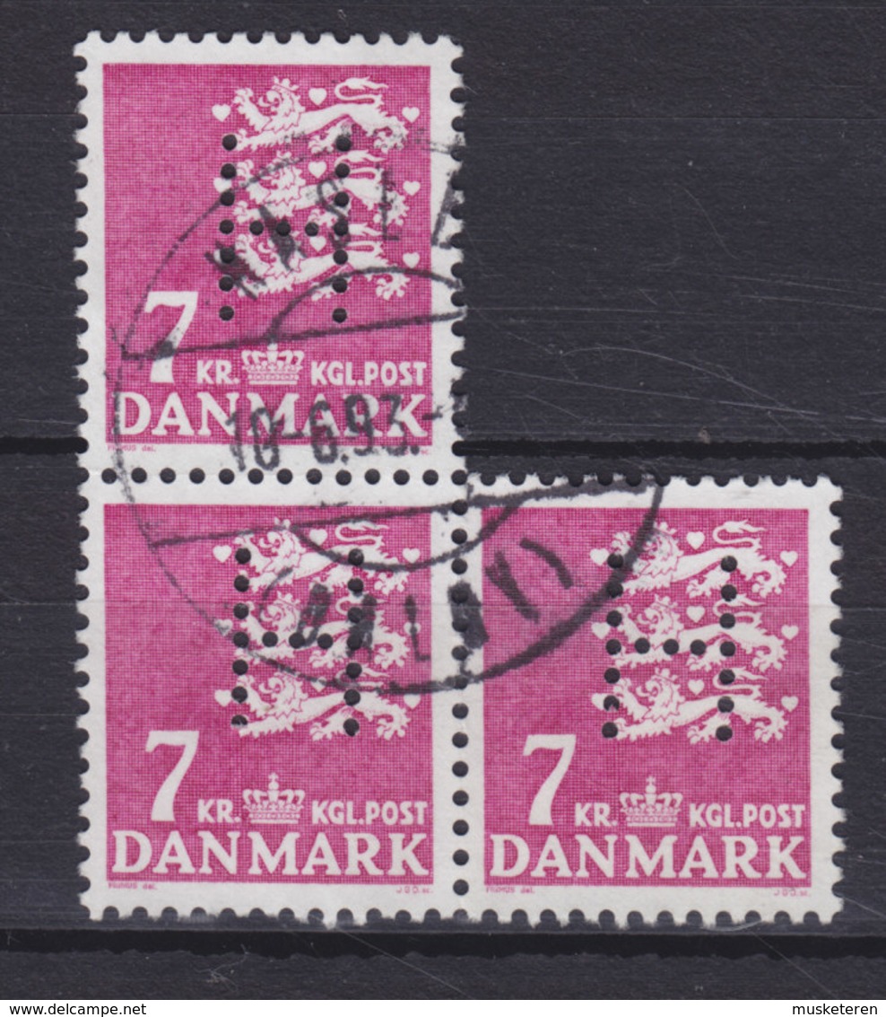 Denmark Perfin Perforé Lochung (H01) 'H' Hjemmeværnet Landsdækkende 3-Block Brotype IId HASLEV Pr. DALBY Cds. - Variétés Et Curiosités