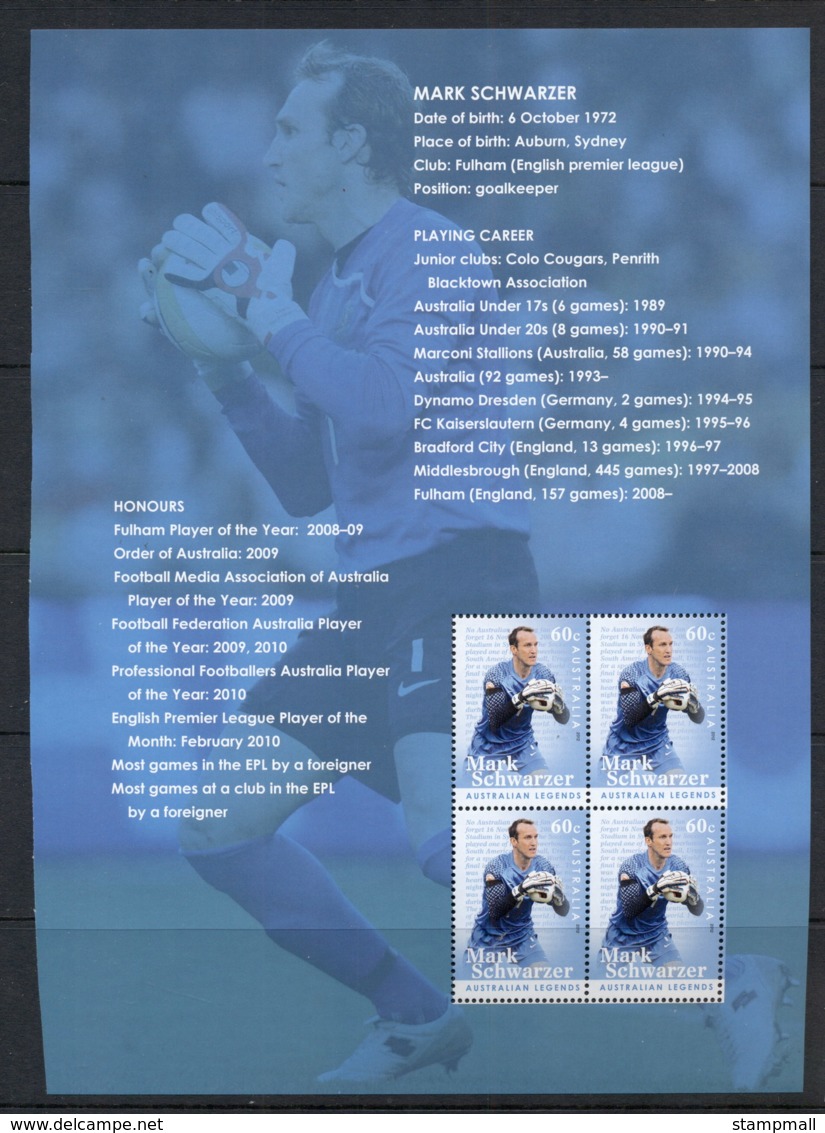 Australia 2012 Australian Legends, Football, Mark Schwarzer, Booklet Pane Ex Prestige Booklet MUH - Neufs