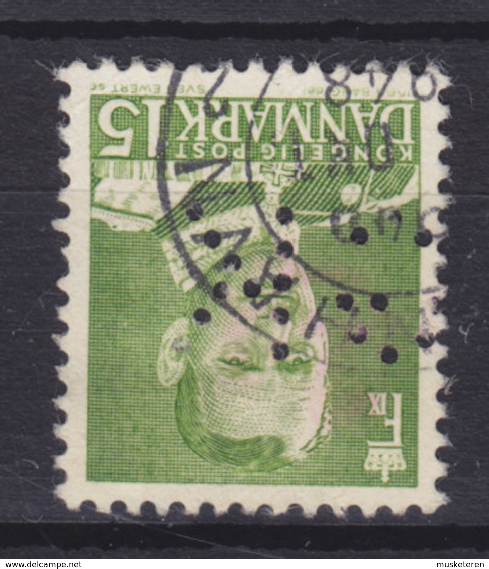 Denmark Perfin Perforé Lochung (G21) 'GK' Gentofte Kommune, Charlottenlund (Mi. 302 II) Frederik IX. Stamp (2 Scans) - Abarten Und Kuriositäten