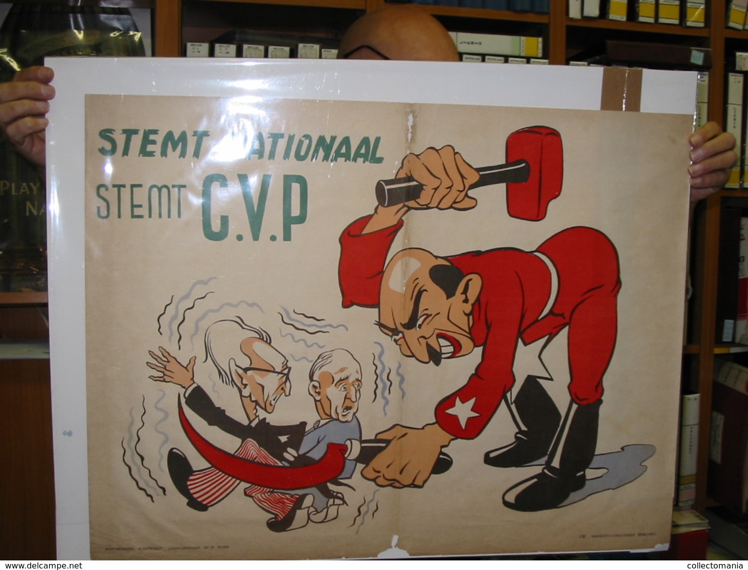 4 Oude Affiches Verkiezingen Anno 1946, CVP ANTI Socialistisch, Huysmans, Van Acker; Karikaturen Jef Nys Of MArc Sleen ? - Autres & Non Classés