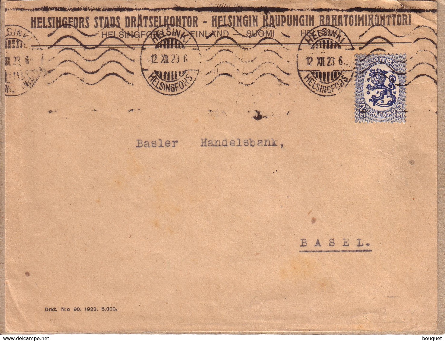 FINLANDE , SUISSE - LETTRE HELSINSKI POUR BALE , TIMBRE SUOMI 2 M FINLAND - Cartas & Documentos