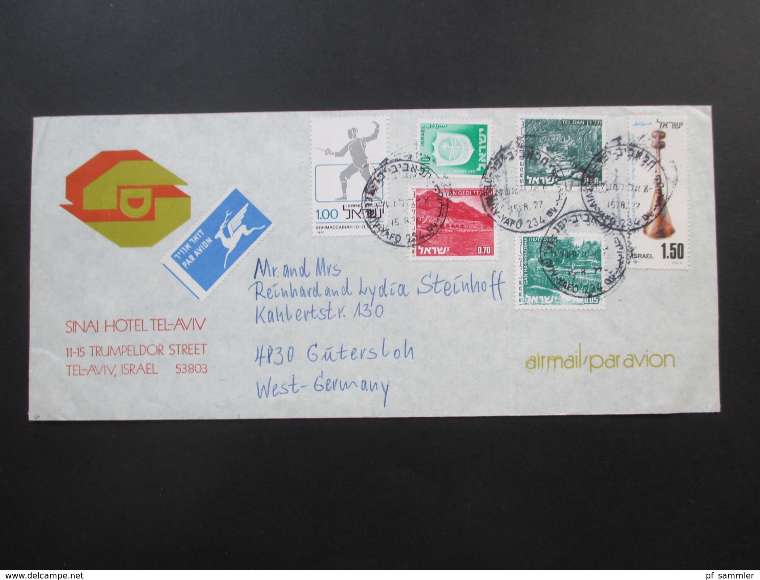 Israel 1977 Air Mail / Luftpost Umschlag Des Sinai Hotel Tel-Aviv Hotelumschlag - Briefe U. Dokumente