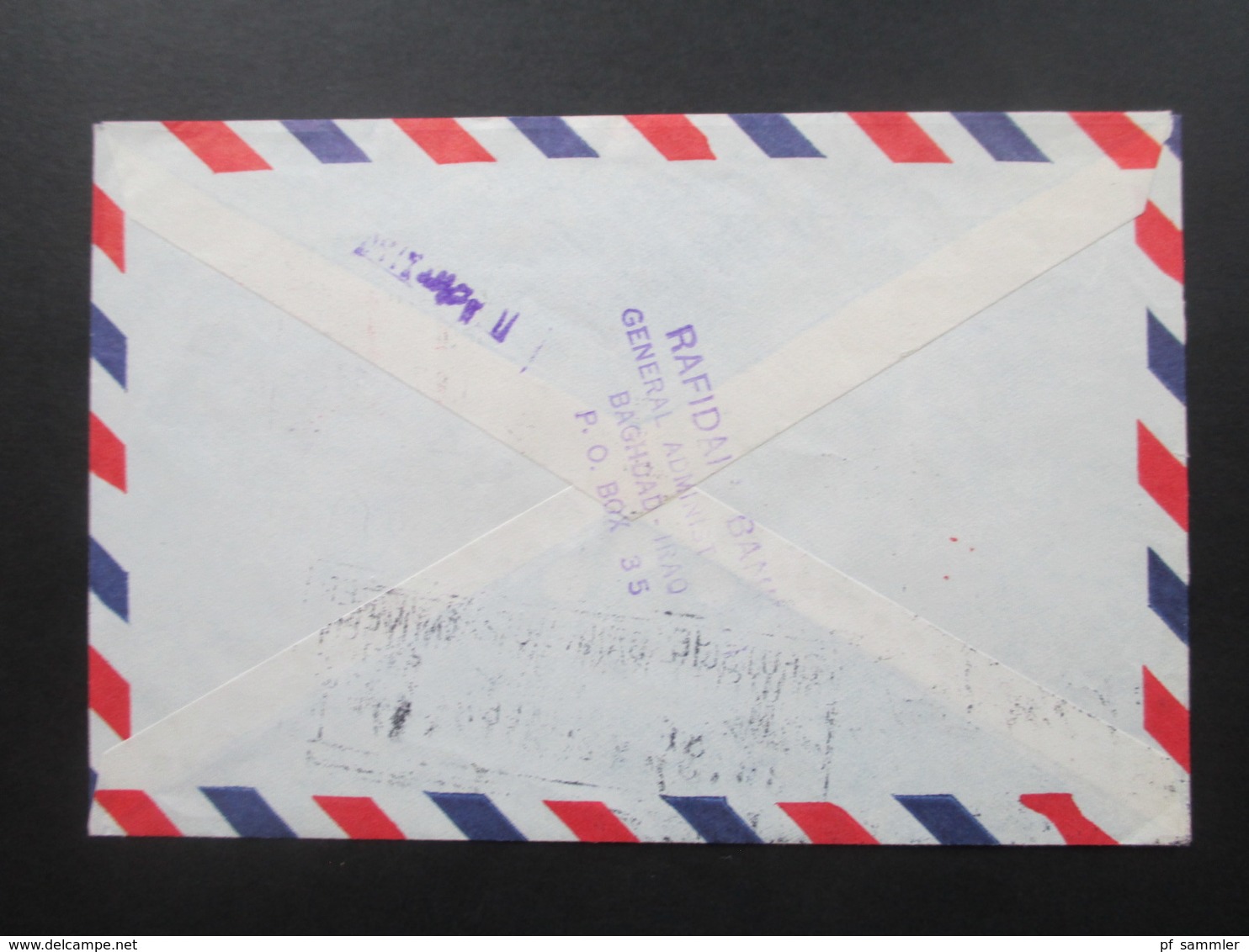 Irak / Iraq 1967 Air Mail / Luftpost Rafidan Bank. Roter Freistempel Baghdad. Marke Als Randstück / Oberrand - Iraq