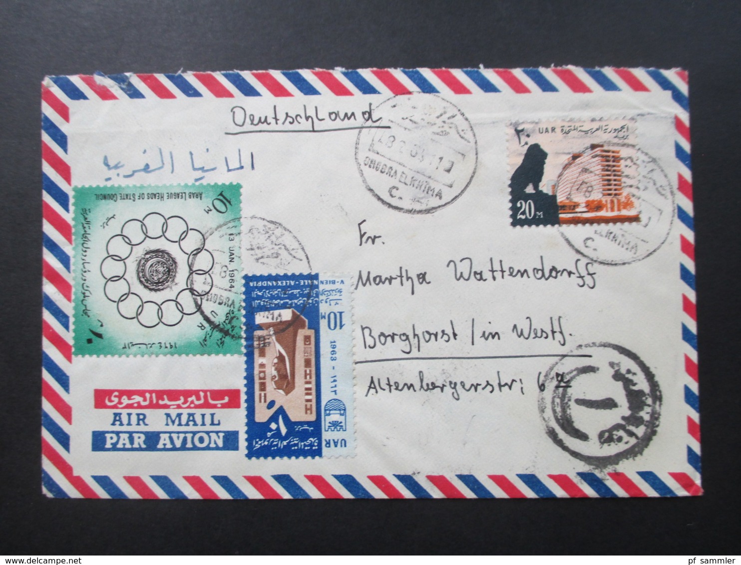 Ägypten / UAR 1964 Air Mail / Luftpost Mit 9 Marken / Schöne Frankatur Und Interessante Stempel!! - Briefe U. Dokumente