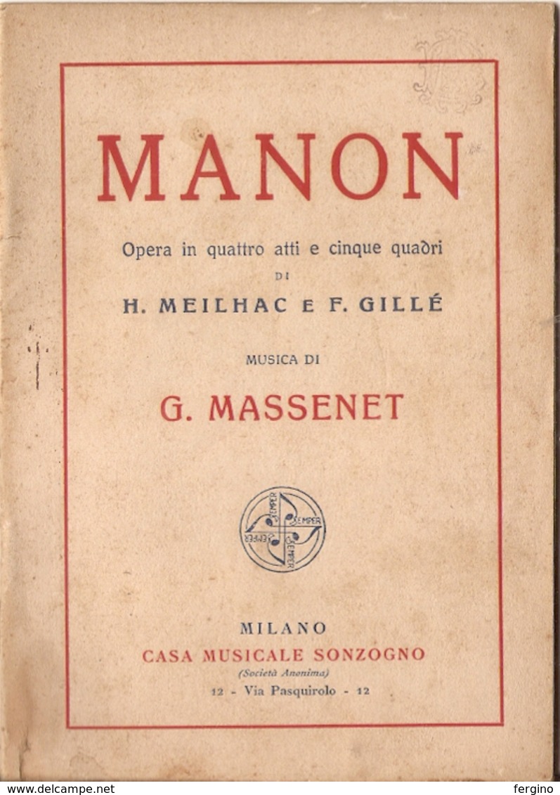 G. MASSENET - MANON - LIBRETTO D'OPERA - Cinéma Et Musique