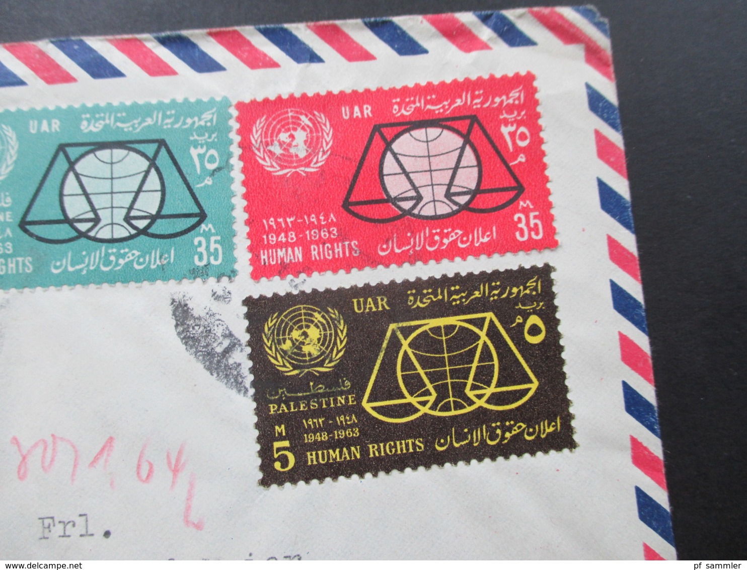 Ägypten / UAR 1964 Air Mail / Luftpost Mit 9 Marken / Schöne Frankatur Und Interessante Stempel!! Zensur - Covers & Documents