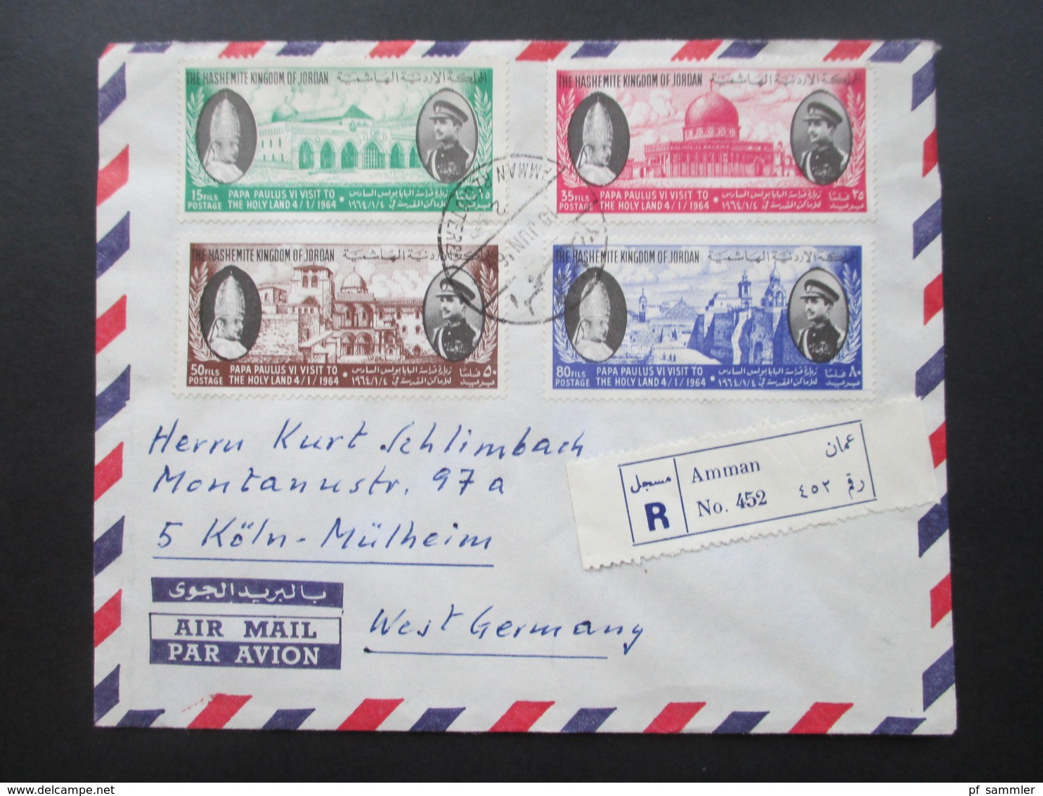 Jordanien 1964 Einschreiben / Luftpost / Air Mail Amman No 452. Marken The Hashemite Kingdom Of Jordan - Giordania