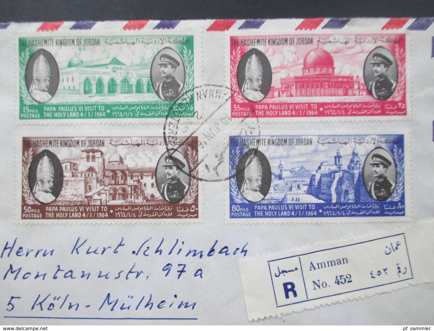 Jordanien 1964 Einschreiben / Luftpost / Air Mail Amman No 452. Marken The Hashemite Kingdom Of Jordan - Jordan