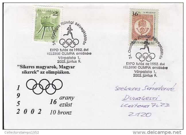 73185- ATHLETICS, HELSINKI'52 OLYMPIC GAMES ANNIVERSARY, SPECIAL POSTMARKS ON COVER, MOTIFS STAMPS, 2002, HUNGARY - Sommer 1952: Helsinki