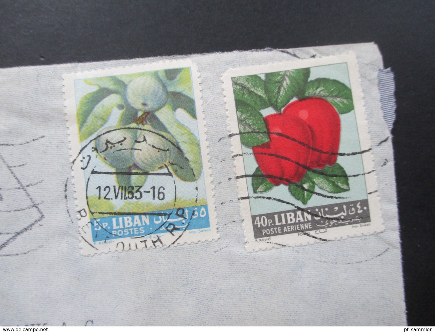 Libanon 1963 Luftpost / Air Mail Arab Bank Ltd. Beirut. Motivmarken Früchte / Obst. An Die Deutsche Bank Hannover - Lebanon