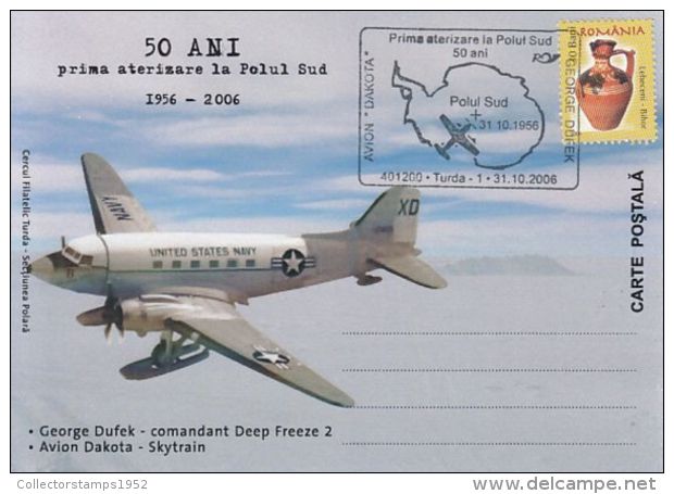 73242- FIRST LANDING AT SOUTH POLE, PLANE, POLAR FLIGHTS, SPECIAL POSTCARD, 2006, ROMANIA - Voli Polari