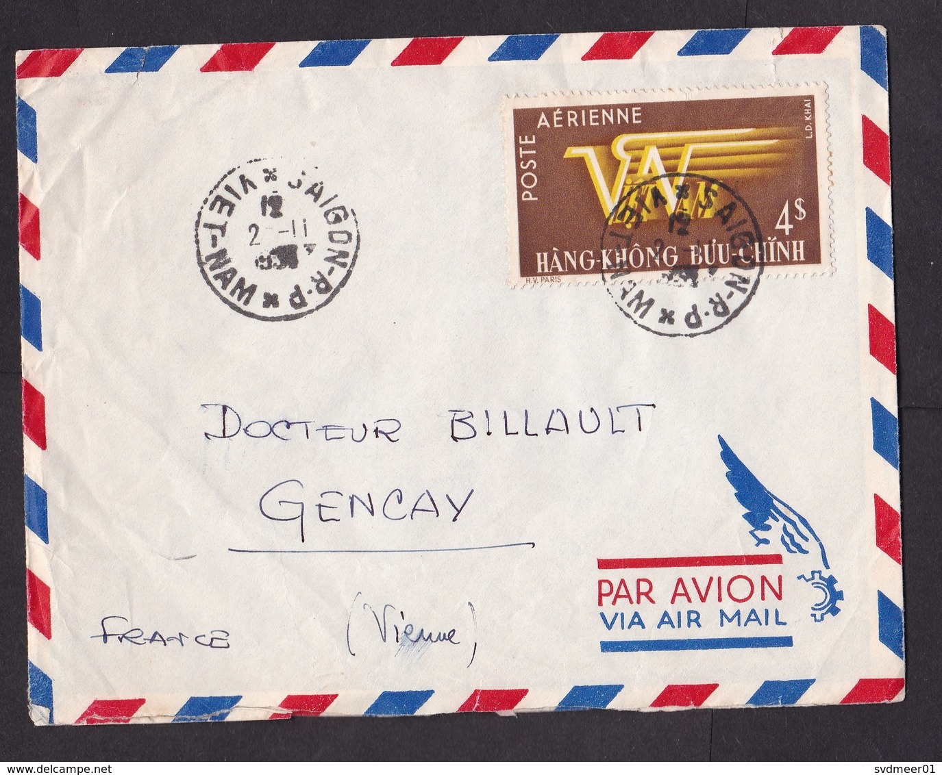 Vietnam: Airmail Cover To France, 1 Stamp, Logo (minor Damage) - Vietnam