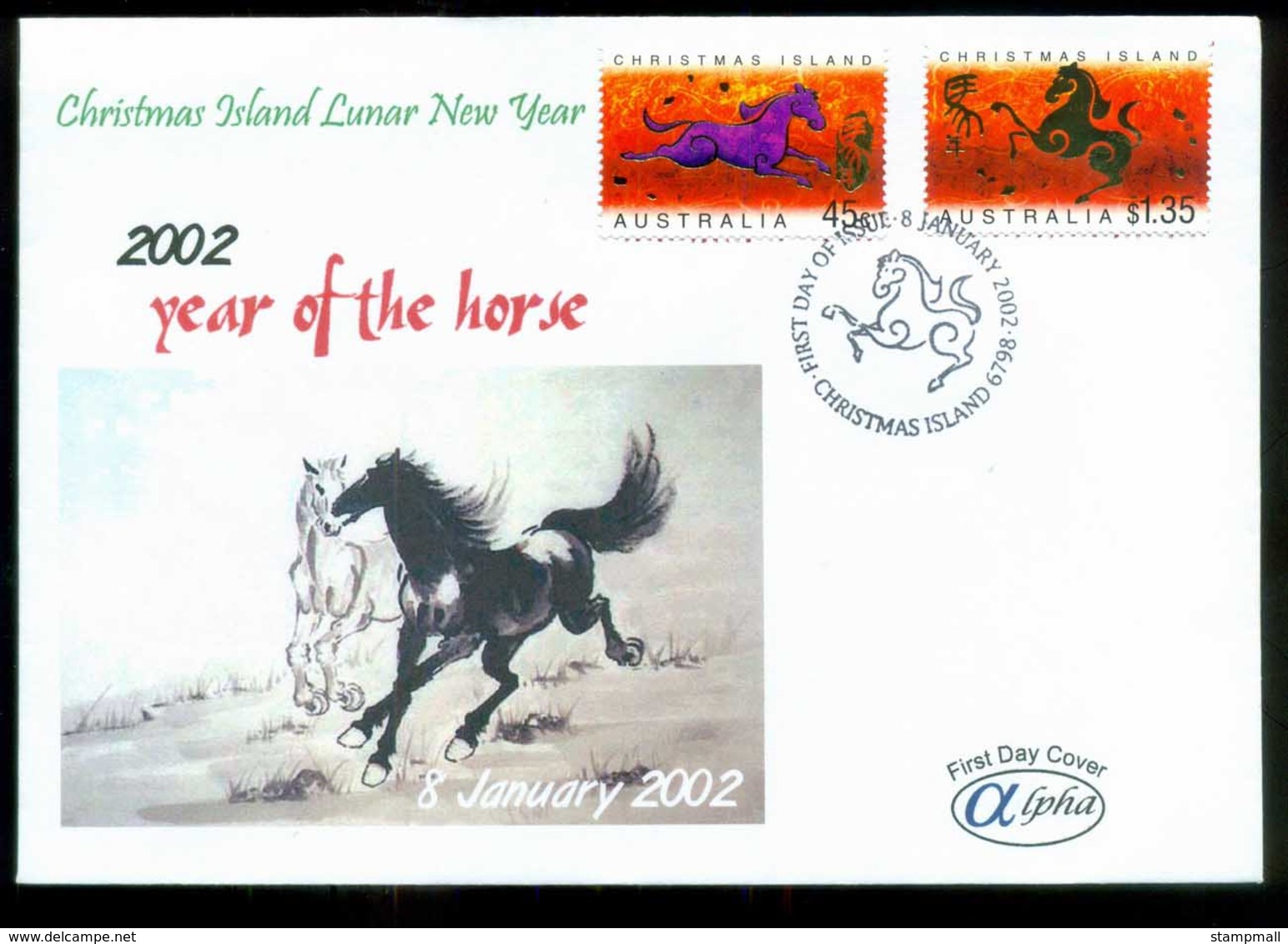 Christmas Is 2002 New Year Of The Horse, Christmas Is Alpha FDC Lot80275 - Christmas Island