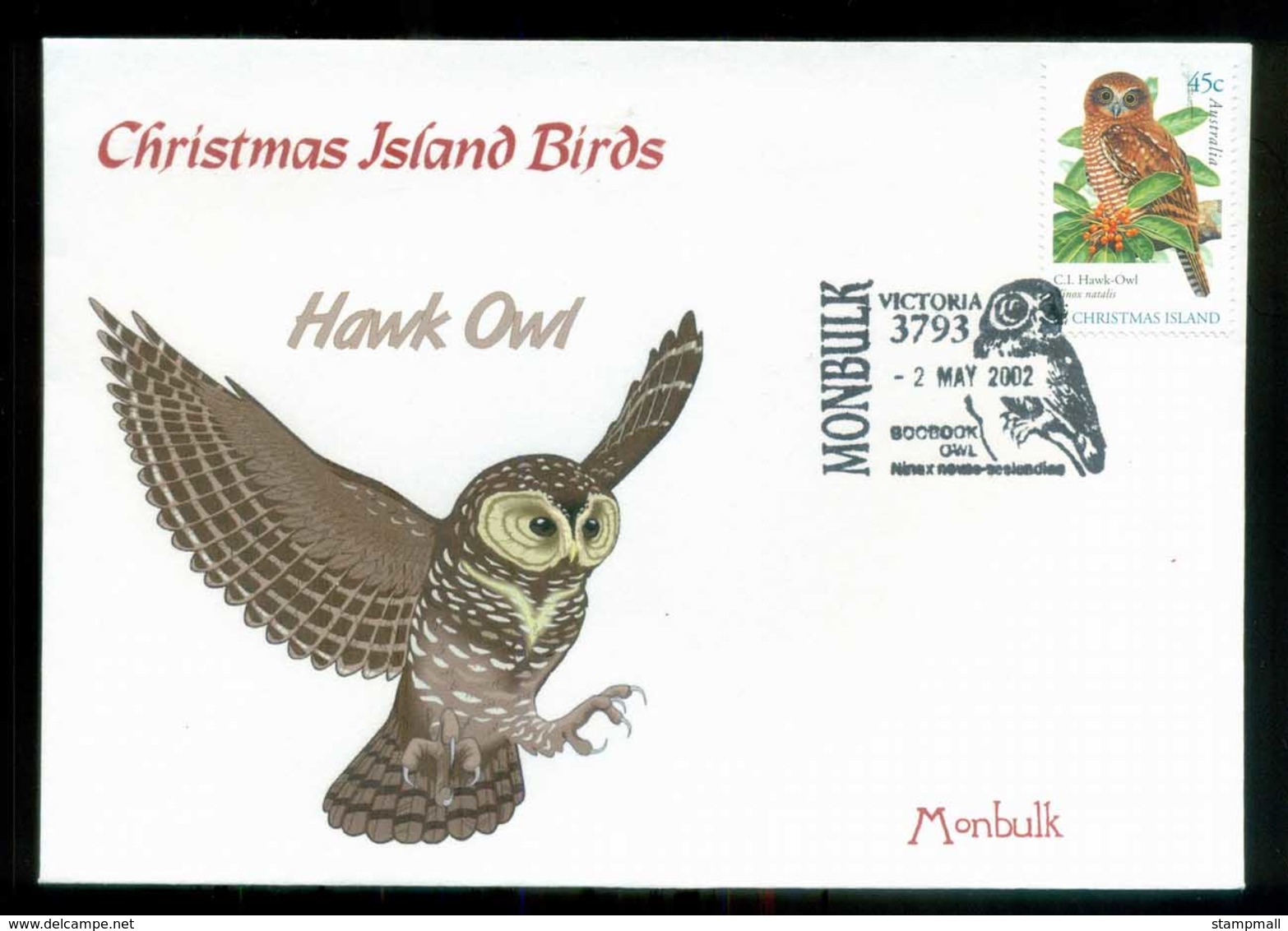 Christmas Is 2002 Owl, Monbulk Vic, Alpha FDC Lot80264 - Christmas Island