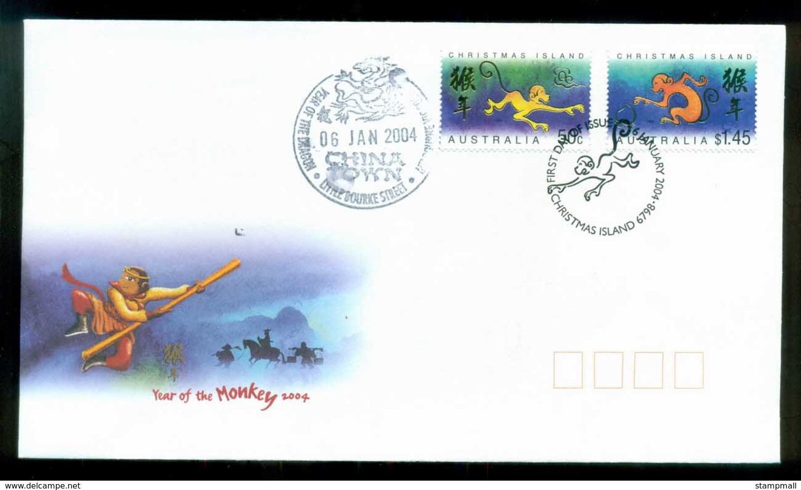 Christmas Is 2004 New Year Of The Monkey,Chinatown Melbourne, Christmas Is FDC Lot80300 - Christmas Island