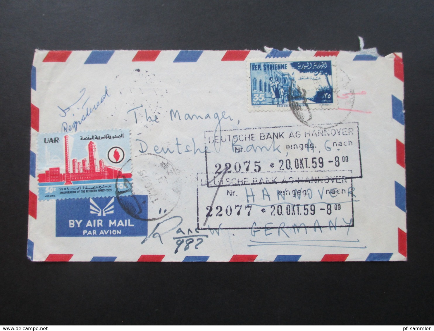 Syrien / UAR 1959 Luftpost / Air Mail Registered Letter! The British Bank Of The Middle East Aleppo (U.A.R.) - Syrië