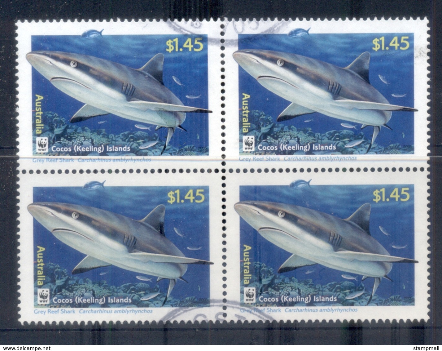 Cocos Keeling Is 2005 WWF Grey Reef Shark $1.45 Blk4 FU - Cocos (Keeling) Islands