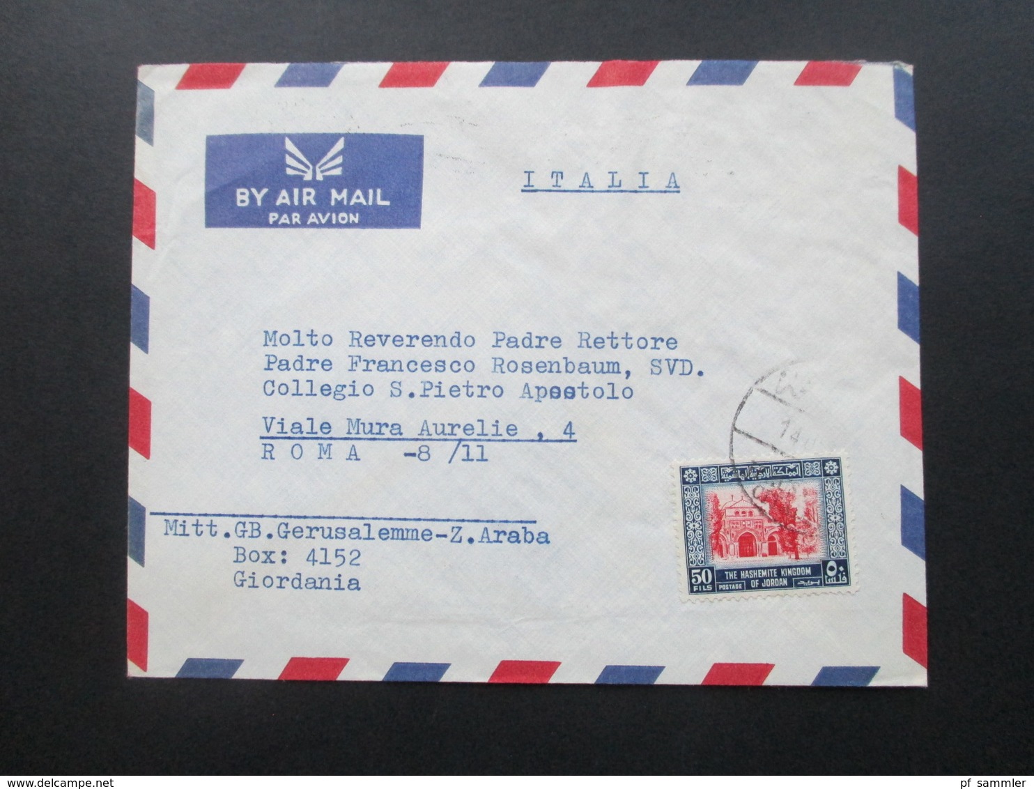 Jordanien 1957 Air Mail / Luftpost Nach Italien An Padre Rettore. GB Gerusalemme Z. Araba Giordania - Jordania