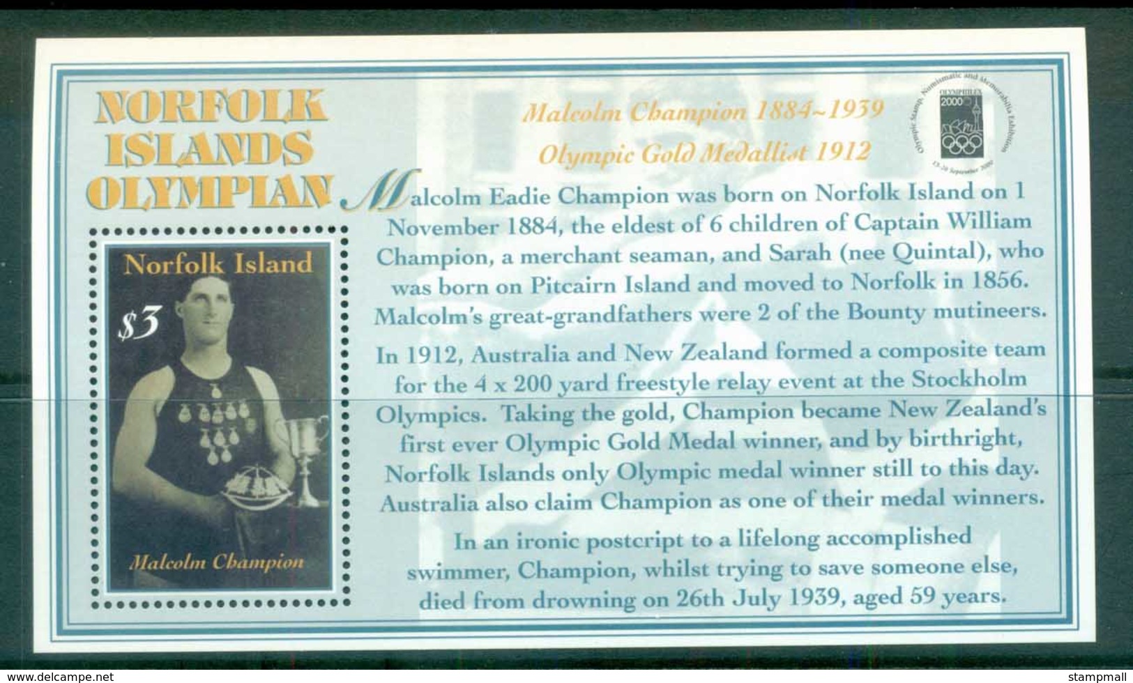 Norfolk Is 2000 Malcom Eadie, Olymphilex MS MUH Lot80609 - Norfolk Island