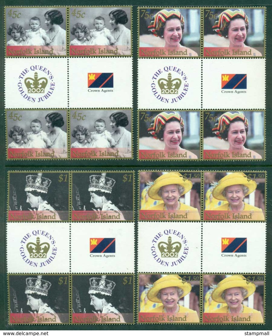 Norfolk Is 2002 QEII 50th Anniversary Gutter Blk 4 MUH (lot21726) - Norfolk Island