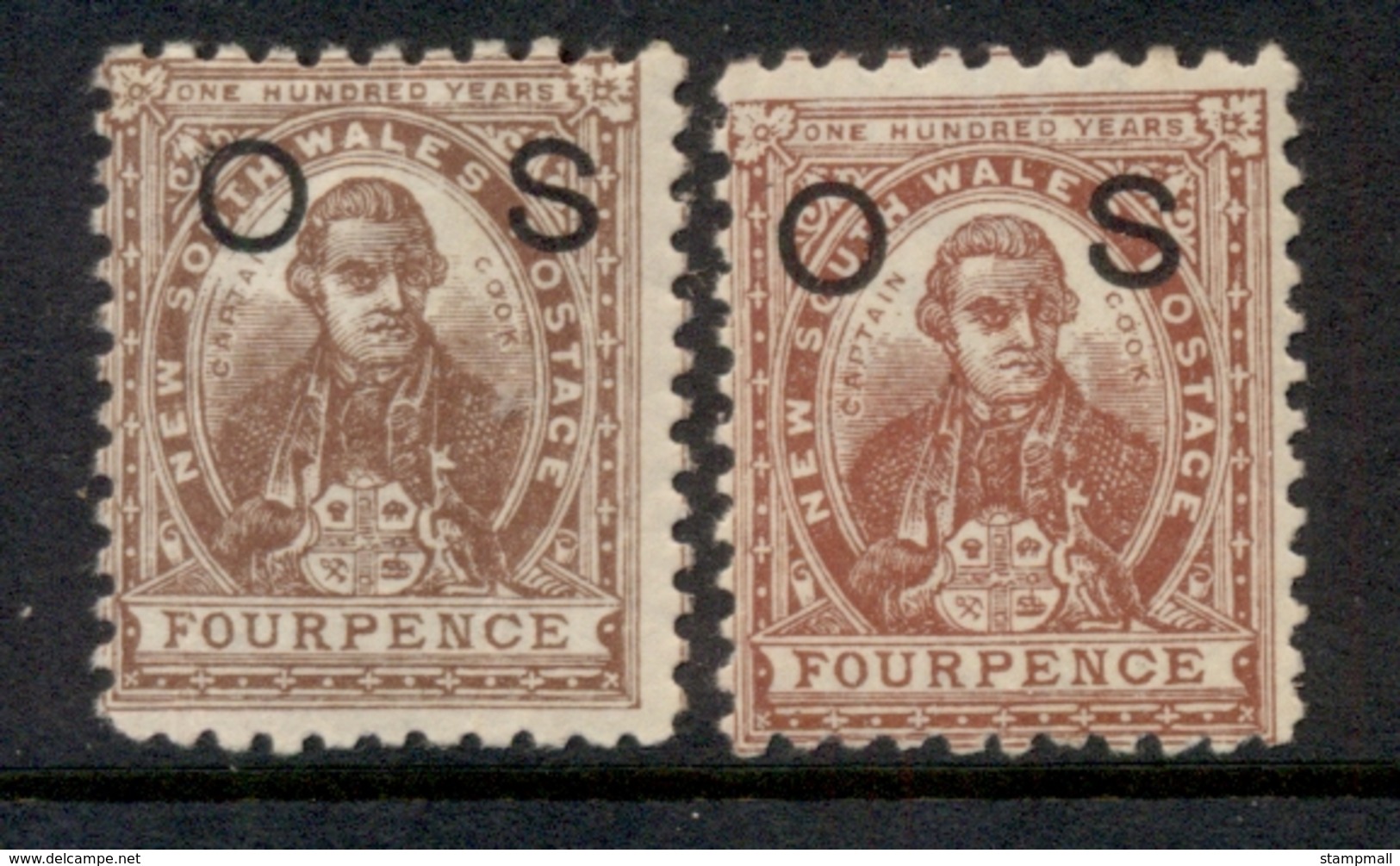 NSW 1888-89 Capt Cook 4d Brown + Red Brown Opt OS MUH - Mint Stamps