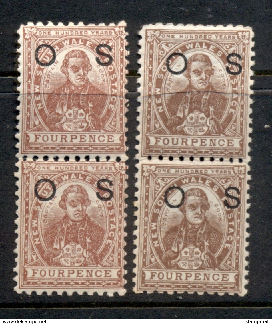 NSW 1888-89 Capt Cook 4d Brown + Red Brown Opt OS Pr MUH - Mint Stamps
