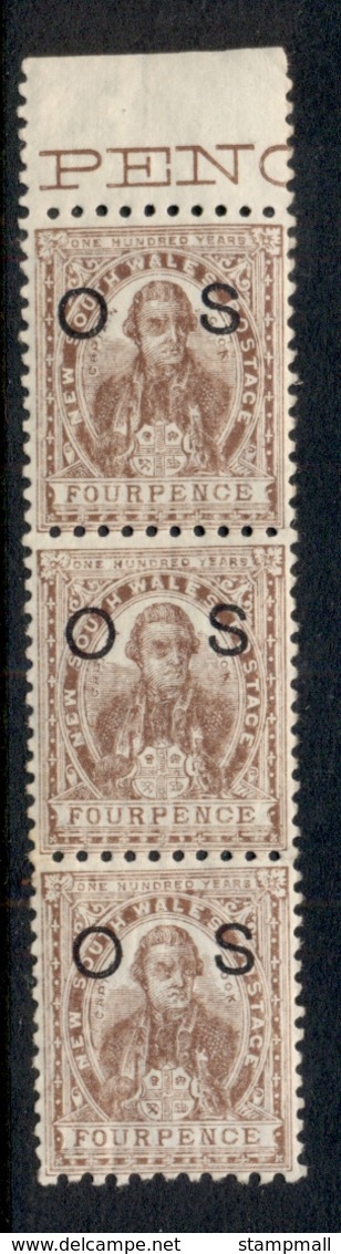 NSW 1888-89 Capt Cook 4d Brown Opt OS Str3  MUH - Mint Stamps