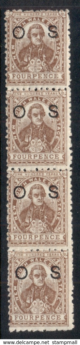 NSW 1888-89 Capt Cook 4d Brown Opt OS Str4  MUH - Mint Stamps