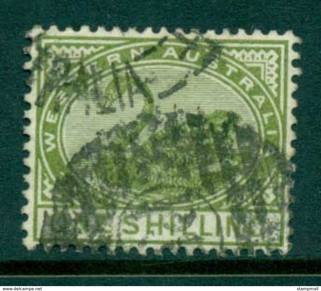 WA 1885-93 1/- Olive Swan Typo Perf 14 Wmk Crown CA FU Lot28335 - Oblitérés