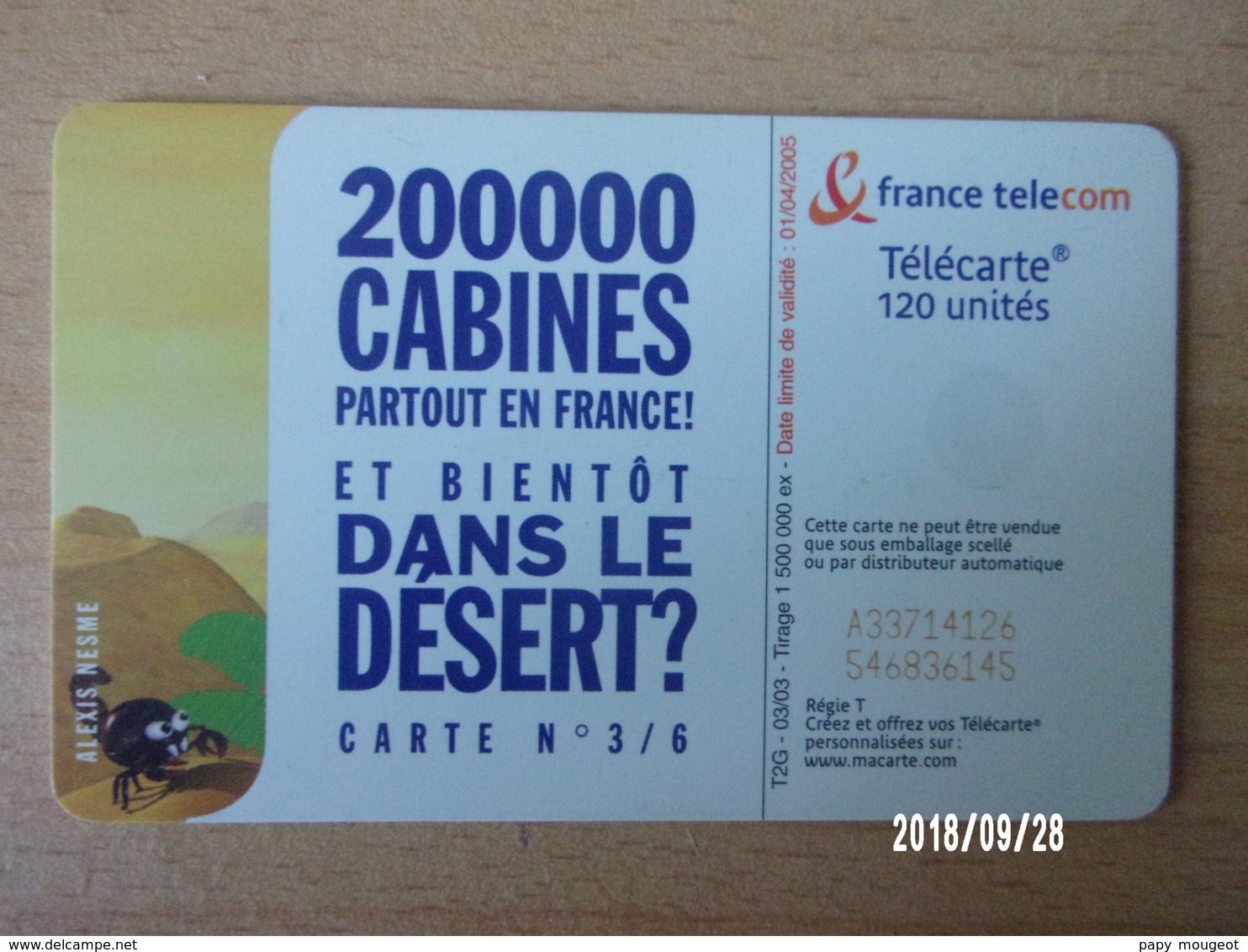 F1261 Cabine Dans Le Désert 120U SA1 03/2003 - 2003