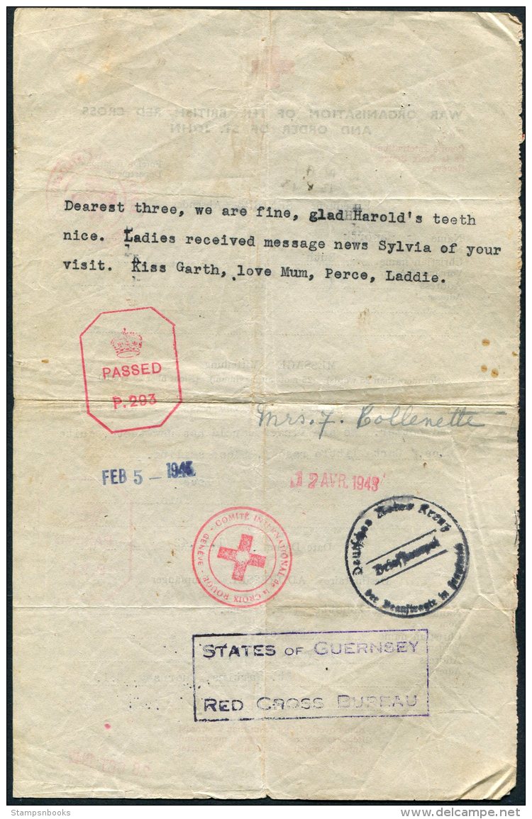 1942 Guernsey Red Cross Message Lincoln Bueau - Guernsey