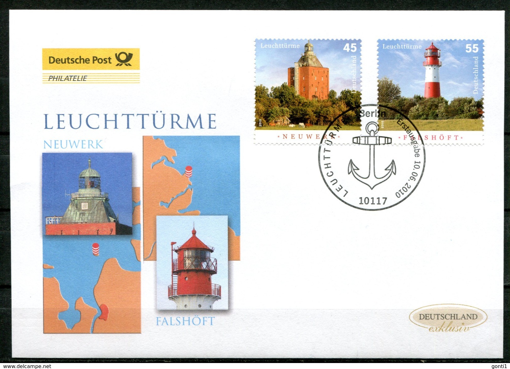 First Day Cover Germany 2010 Mi. Nr.2800/01 Ersttagsbrief "Leuchttürme-Neuwerk,Falshöft " 1 FDC - Lighthouses