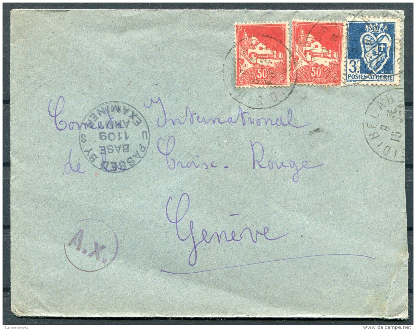 WW2 Algeria US Army Base Censor Cover - Red Cross, Geneva Switzerland - Covers & Documents